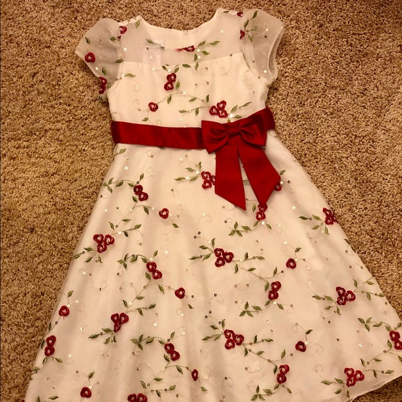 Bonnie Jean Other - Off white dress with red and green embroidery